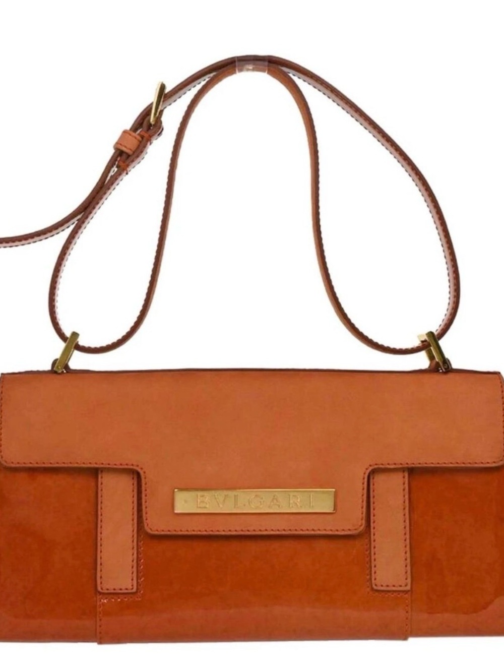 BVLGARI Orange Patent Leather & Suede Shoulder Bag